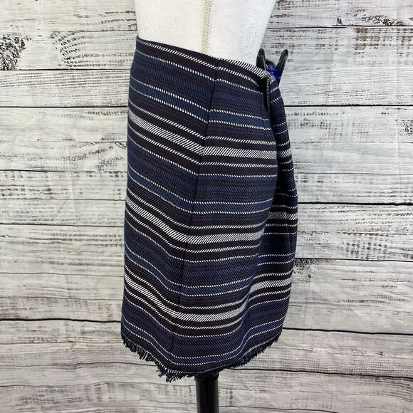 Ann Taylor Loft Skirt size 10 Navy Blue Purple Striped Tweed A Line Fringe Knee - Picture 7 of 9